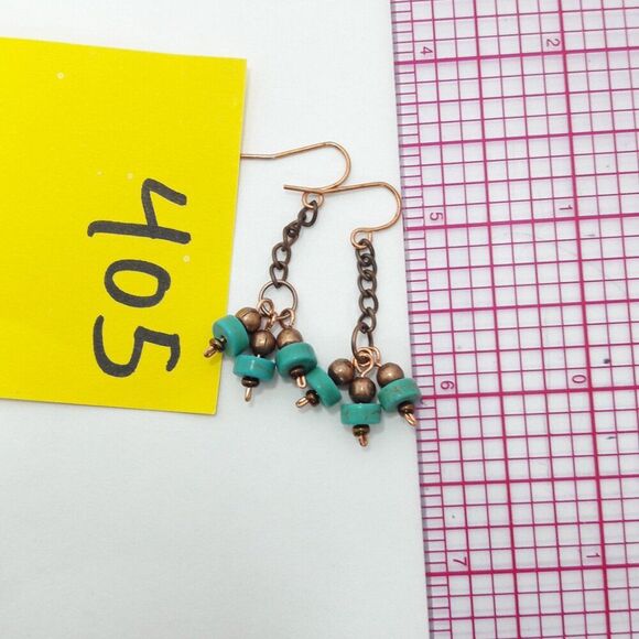 Boho Earrings 405# Turquoise gemstone CopperHooks Bohemian handmade ArtisanMade - Picture 3 of 3